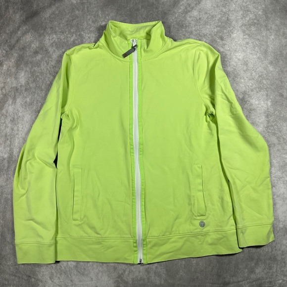 Talbots Sweaters - Talbots Womens M Lime Green Full Zip Mock Neck Gingham Trim Jacket Athletic